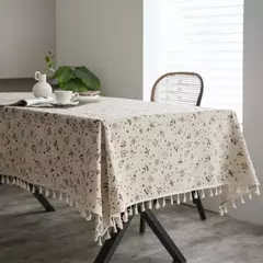 Toalha de linho de algodão vintage com padrão floral, toalha de mesa com borla, tampa lavável para jantar, piquenique - comprar online