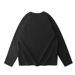 Camiseta masculina e feminina de mangas compridas com gola redonda, camisa base folhada, mesmo estilo, monocromática, algodão, branca, top fashion, 230g - Wolf Magazine