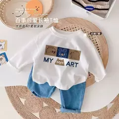 Camiseta infantil de manga comprida, algodão puro, camisa base, desenho animado estampado, primavera e outono, bebê, meninos e meninas - Wolf Magazine