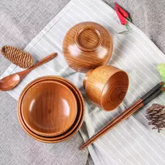 Imagem do Tigelas De Madeira Japonesas para Crianças e Bebê, Pequenas Tigelas De Sopa Sólida, Madeira De Jujuba, Tigelas De Salada, Louça Doméstica Retro