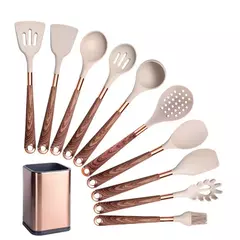 Conjunto De Utensílios De Cozinha De Silicone Resistente Ao Calor, Espátula, Colher, Ferramentas Antiaderentes, Alça Banhada A Ouro Rosa, Suporte, Presente De Cozinha - comprar online