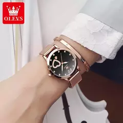 OLEVS-Relógio de pulso quartzo japonês feminino, relógios impermeáveis, pulseira de aço inoxidável, vestido fashion, luminoso Diamond face, relógio feminino - comprar online