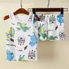Conjuntos de pijamas infantis, pijamas de dinossauro, pijamas infantis, colete para meninos e meninas, terno de criança de 1 a 10 anos, verão