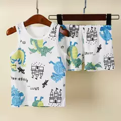 Conjuntos de pijamas infantis, pijamas de dinossauro, pijamas infantis, colete para meninos e meninas, terno de criança de 1 a 10 anos, verão