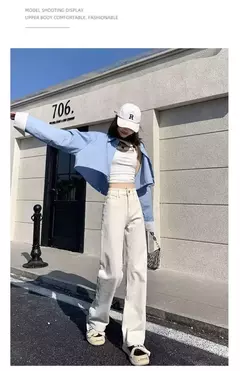 Calça jeans branca de perna larga feminina, com pernas retas, calça casual na moda, ajuste solto, emagrecedor, elegante, nova, 2024 - loja online