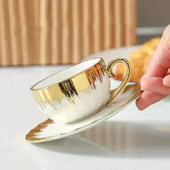 Xícara De Café De Porcelana E Pires Conjunto Com Guarnição De Ouro, Copos De Cerâmica Com Pires, Copos De Espresso, 2.5 oz, 6 Conjuntos - loja online