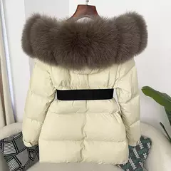 Oftbuy 2024 jaqueta de inverno feminina gola de pele de raposa natural real com capuz grosso quente 90% pato branco para baixo casaco feminino streetwear casual - comprar online