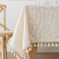 Toalha de mesa de algodão pequena margarida para decoração, estilo coreano, retângulo, para cozinha, casamento, sala de jantar - loja online