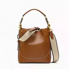 ZA Bolsa de Boca Plissada Marrom para Mulheres, Bolsa de Balde de Transporte, Al na internet