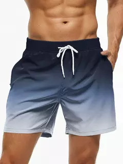 Calção de banho gradiente cor bloco cordão masculino, cintura elástica, 3D Print, streetwear curto respirável, calções de praia, verão - Wolf Magazine