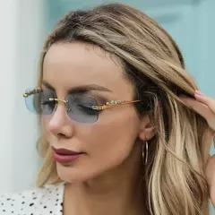 Óculos de sol sem aro vintage Leopard Head para homens e mulheres, óculos sem moldura, tons retangulares, nova moda
