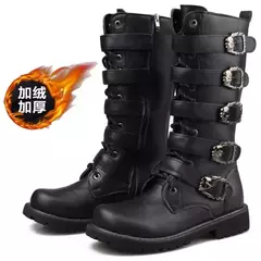 Botas masculinas de couro de meia panturrilha, sapatos de combate com cinto gótico, Bota punk - loja online