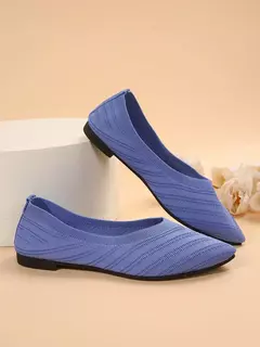 Sapatos baixos de dedo apontado para mulheres, Cor sólida, Sapatos de malha, Mocassins casuais, Sapatilhas respiráveis na internet