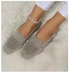 Cor sólida dedo do pé quadrado malha mocassins rasos mulheres apartamentos sapatos de fundo macio malha ballet apartamentos sapatos casuais deslizamento em sapatos de barco