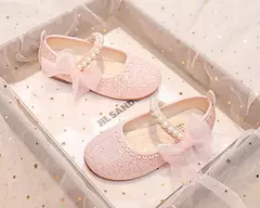Mary Janes antiderrapante para meninas, arco lateral, pérolas, sapatos elegantes de princesa, sapatos chiques para crianças, festa, shows de casamento, moda infantil, 2024 - loja online