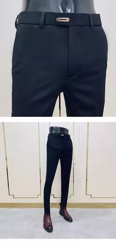 Calças justas de estiramento formal masculinas, calças casuais, roupa de cor sólida, calças de terno fashion - Wolf Magazine