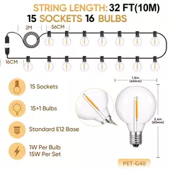 Guirlanda de luzes inquebrável g40, 220v 110v, led, luz de corda e12, à prova d'água, conectável, guirlanda de ano novo, decoração de natal - loja online