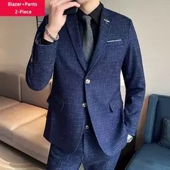 Terno xadrez formal masculino, vestido de noiva noivo, blazer de festa, calças, jaqueta, colete, calças, high-end, casual, escritório, marca - loja online