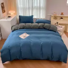 Conjunto de cama de tecido com escova de cor sólida, 2 lados, 4 peças, capa de edredom, fronha, lençol, colcha, único, queen, king size - Wolf Magazine