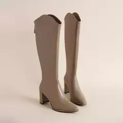 Botas de joelho com zíper alto para mulheres, salto alto grosso, simples, plus size, 34-43, outono, inverno, novo