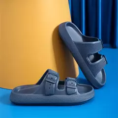 Moda fivela de plataforma grossa chinelos mulher em casa sola macia eva nuvem slides sandálias verão 2023 não deslizamento praia flip flops