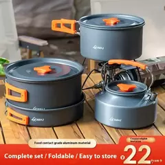 Equipamento de panelas portátil cartão fogão frigideira acampamento talheres piquenique panelas suprimentos acampamento panelas