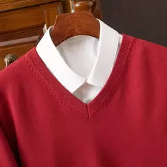 Pulôver clássico com decote em v masculino, suéter super de cashmere, camisa grossa, roupas quentes masculino, 4XL, outono e inverno - loja online