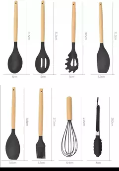 Conjunto De Panelas De Silicone Antiaderente, Utensílios De Cozinha, Espátula, Pá, Batedores De Ovo, Cabo De Madeira, Ferramenta De Cozinha, Utensílios De Cozinha, 12Pcs na internet