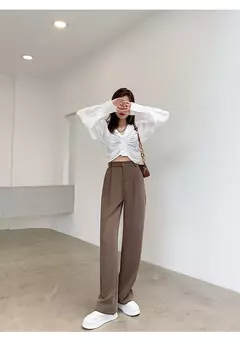 Imagem do Calça feminina de cintura alta até o chão, branca, solta, perna larga, feminina de escritório, reta, roupas longas, senhoras, outono, inverno