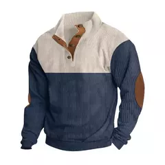 Suéter esportivo colorido de veludo masculino, suéter solto com botão, gola em pé, tendência de outono e inverno, 2022 - comprar online
