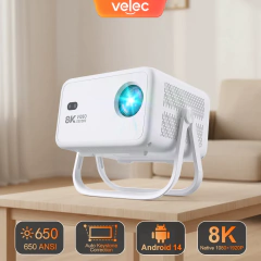 Velec 2025 novo projetor 8k decodificação de vídeo 650 ansi 1080 foco automático android 14 inteligente portátil projetor de filmes ao ar livre home theater na internet