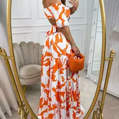 Imagem do Vestido de balanço de manga curta feminino, temperamento sexy, deslocamento, slim fit, estampado, oco, renda para cima, balanço grande, cintura alta, dr