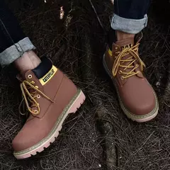 Imagem do Mulheres de couro genuíno inverno tornozelo dos homens militar trekking neve amarelo designer botas táticas ao ar livre para homens sapatos trabalho tênis