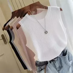 Zjaiss-colete de malha com colar redondo para as mulheres, camisa sem mangas, casual, fino, nova moda, verão, 2019
