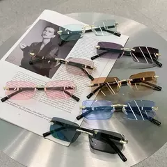 Óculos de sol sem aro para homens e mulheres, pequenos tons quadrados, acessório moderno de verão, moda feminina