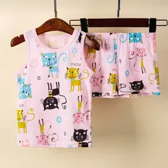Imagem do Conjuntos de pijamas infantis, pijamas de dinossauro, pijamas infantis, colete para meninos e meninas, terno de criança de 1 a 10 anos, verão