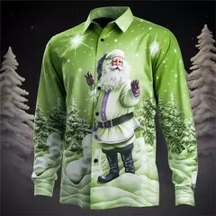 Camisa Masculina Manga Longa de Natal, Estampada em 3D, Papai Noel, Festival, Festa, Roupa Casual, Venda Quente - comprar online