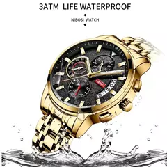 Nibosi moda masculina relógios de aço inoxidável quartzo cronógrafo relógio à prova dwaterproof água marca luxo relógio para homem relogio masculino na internet