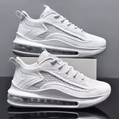 Tênis de corrida respirável masculino, tênis casual com fundo macio, almofada de ar, moderno, novo, primavera e outono