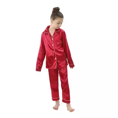 Conjunto de pijamas de cetim de seda infantil pijamas de bebê pijamas pijamas cor sólida, terno infantil, meninos, meninas, outono - Wolf Magazine