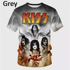 Unisex Music Kiss Graphic Rock Band T-shirt, homens, mulheres, vestuário infantil, estilo Harajuku vintage, Hip-Hop Print Tee, Top solto, Streetwear, 3D - loja online