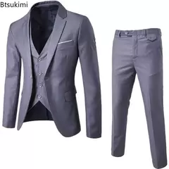 Homens formais conjuntos de terno de escritório, blazer extragrande, colete, conjuntos de calças, masculino, festa à noite, casamento, novo, S-6XL, 3pcs, 2024