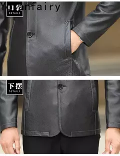 YOLANFAIRY-Jaqueta de couro genuíno masculina, jaquetas inteligentes finas e longas, casaco fino casual, nova primavera, outono - loja online