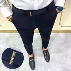 Calça formal de negócios casual masculina, slim fit, cor sólida, terno de festa de casamento, escritório, verão - loja online
