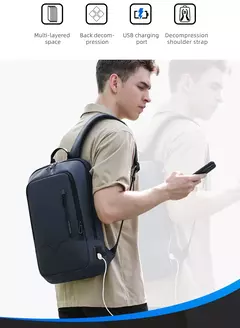 Mochila HK Slim para Homens, Sacos de Laptop, Impermeável, Minimalista, Negócios, Carregamento USB, Casual, Viagem, Trabalho, 15,6";;VERDADEIRO;;"8228-Black - loja online
