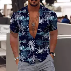 Imagem do Camisa Havaiana Masculina com Estampa 3D de Coqueiro, Camisa Praia Confortável, Top Manga Curta, Moda Casual, S-6XL