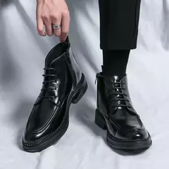 Imagem do Botas de couro genuíno para homens, sapatos de vaqueiro de plataforma de segurança, zíper lateral, chelsea, designer, primavera, outono, 2023