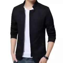 Blazer casual masculino com gola de suporte, jaqueta de negócios elegante, casaco monocromático com bolsos de zíper fino e fino, primavera e outono - loja online