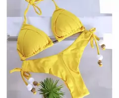 Fato de banho triangular sexy para mulheres, biquínis brasileiros, maiô halter, maiô push up, corrente de metal, biquíni de praia, novo, 2023 - loja online