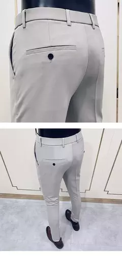 Calças justas de estiramento formal masculinas, calças casuais, roupa de cor sólida, calças de terno fashion na internet